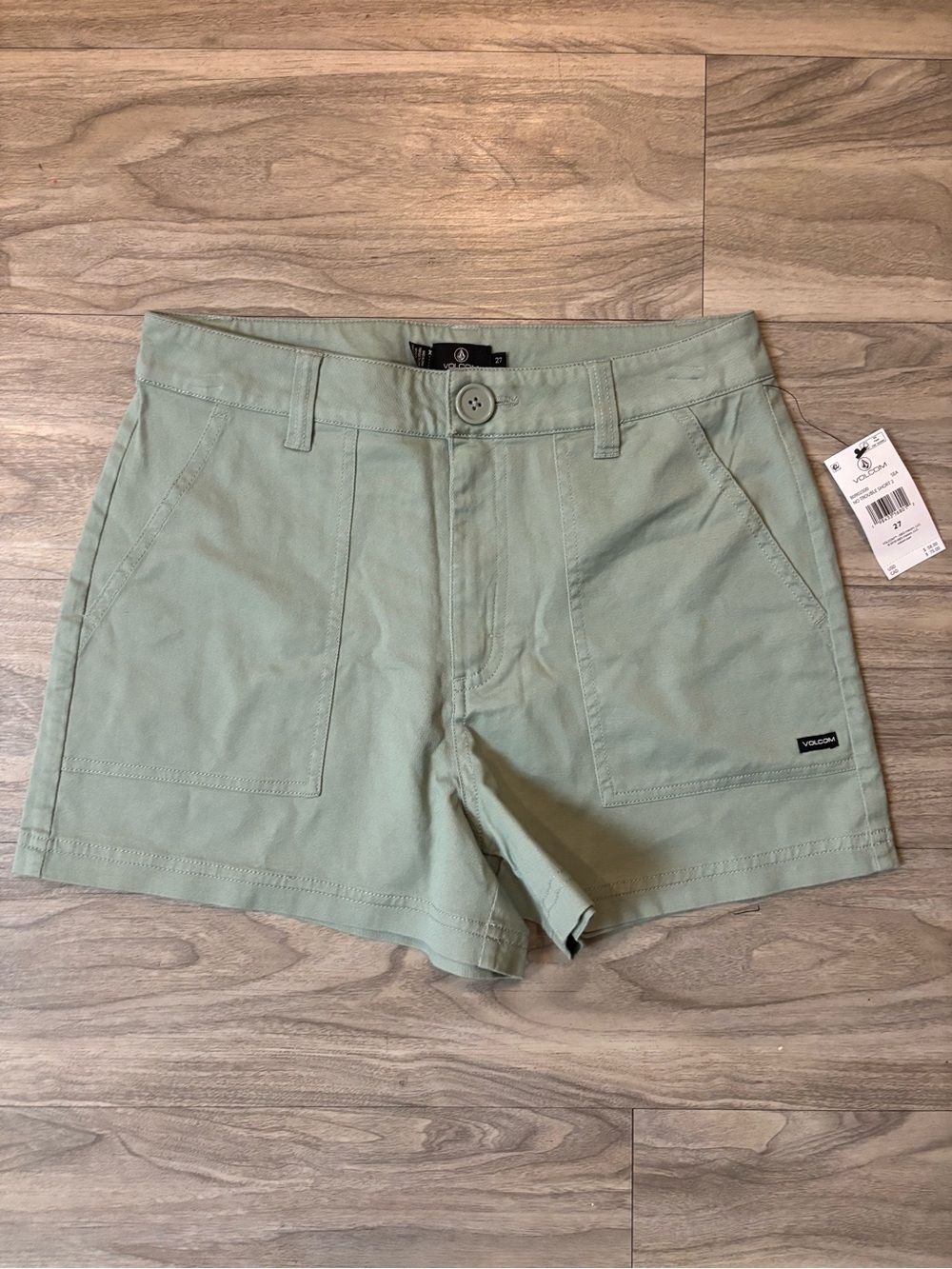 Volcom Women's Sage Green Casual Patch-Pocket Shorts